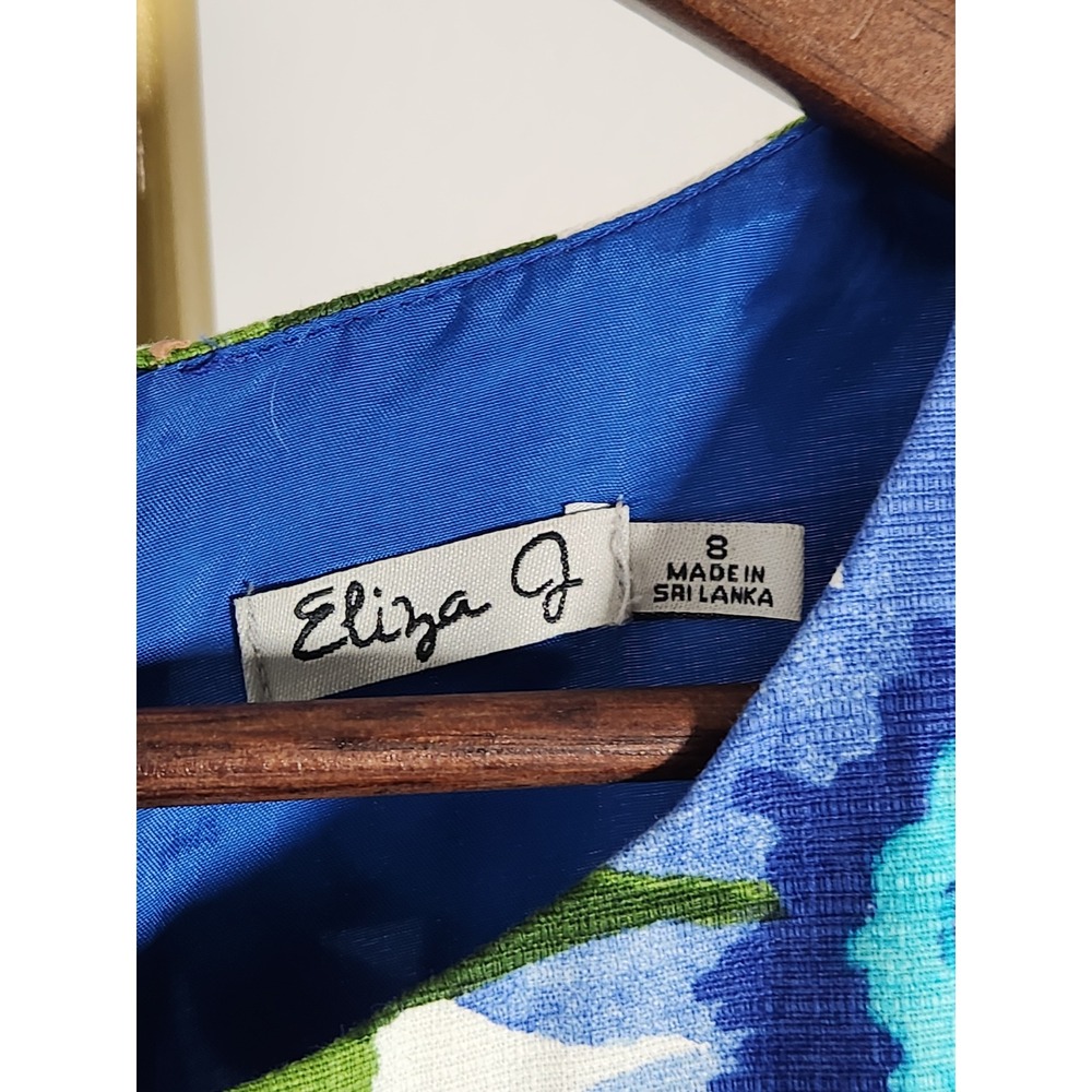 Eliza J Blue Floral Sleeveless Fit and Flare Midi Dress Lined has Pockets Size 8 - Picture 8 of 10